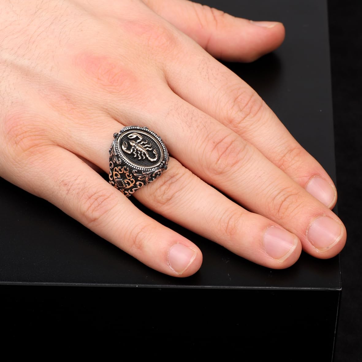 Black Onyx and Sterling Silver Rotating Scorpion Ring for Men - Men's Rotating Scorpion Ring with Black Onyx - Birthday Gifts