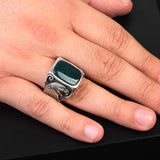 Men's Sterling Silver Eagle & Jade Ring – Vintage Signet Gemstone Ring — image 2