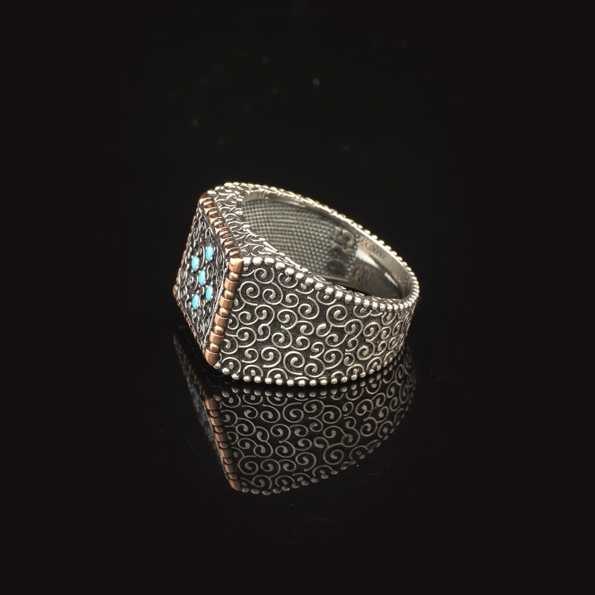 Cross Ring Micro Turquoise Ring Signet Ring Pinky Ring Vintage 925 Sterling Silver Promise Engagement Gemstone Ring Gift for Husband
