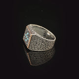 Cross Ring Micro Turquoise Ring Signet Ring Pinky Ring Vintage 925 Sterling Silver Promise Engagement Gemstone Ring Gift for Husband — image 5