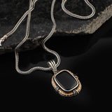 Black Onyx Gemstone Necklace - Sterling Silver Men’s Gothic Biker Pendant Chain with Silver Cleaning Cloth Gift — image 3