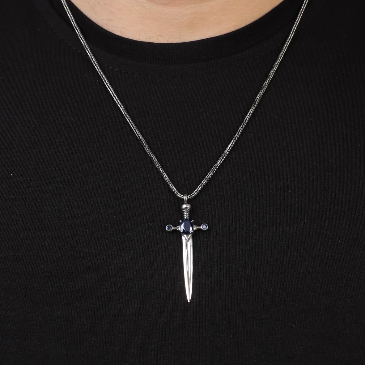 Sapphire Sword Necklace for Men in Sterling Silver – Gothic and Biker Pendant