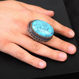 Iris Flower Model Men's Turquoise Ring - Chunky Sterling Silver Engagement Ring — image 2