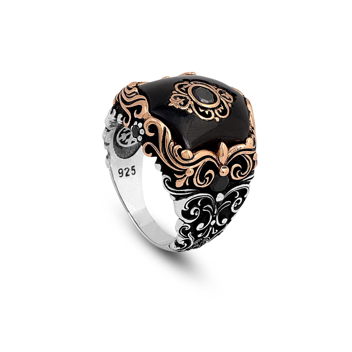 Black Onyx Ring with Vibrant Ottoman-Inspired Patterns