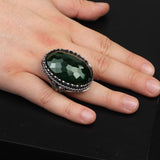 Vintage Emerald Eagle Ring for Men - Large Oval Stone 925 Sterling Silver Turkish Handmade Polished Engagement Ring with Silver Polishing Cloth Gift — image 2