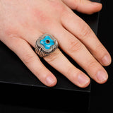 Genuine Turquoise Men's Ring with Micro Onyx Accent - Handmade Vintage Sword Design 925 Sterling Silver Jewelry for Men - Includes Silver Polishing Cloth Gift — image 6