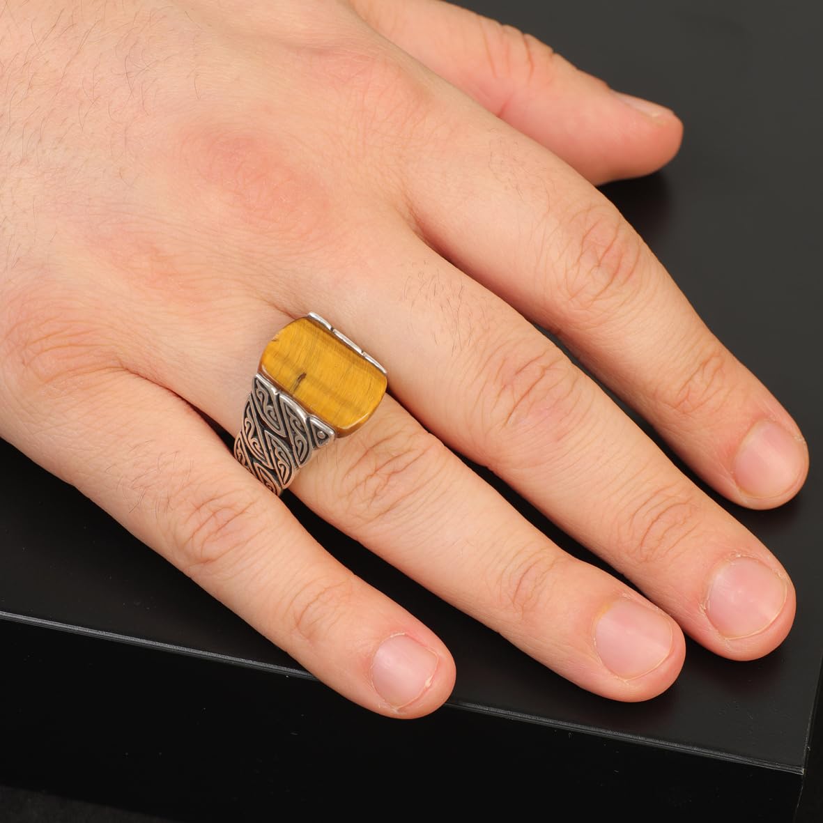 Tiger Eye Ring Ottoman Vintage Ring Sterling Silver Ring Pinky Ring Silver Signet Ring Gemstone Ring Ottoman Statement Ring Vintage Ring Gift for Him