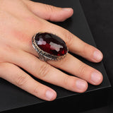 Chunky Herringbone Garnet Ring in Sterling Silver – Ottoman-Style Men's Vintage Gemstone Engagement Ring — image 2