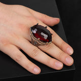 Vintage Handmade Garnet Ring with Oval Stone - Large Gemstone Ottoman Style 925 Sterling Silver Men's Ring with Silver Polishing Cloth Gift — image 2