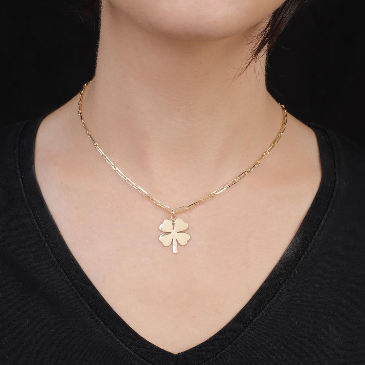 Gold Plated Sterling Silver Necklace with Four Leaf Clover Charm - Four Leaf Clover Necklace in Gold Plated Jewelry Collection for Women - Birthday Gifts for Women