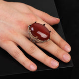 Handmade Carnelian Ring with Oval Gemstone - Large Ottoman Style Men's 925 Sterling Silver Gemstone Ring — image 2