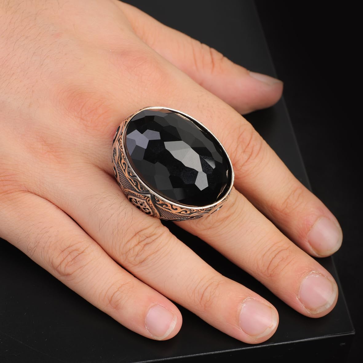 925 Sterling Silver Black Onyx Ring - Large Oval Stone