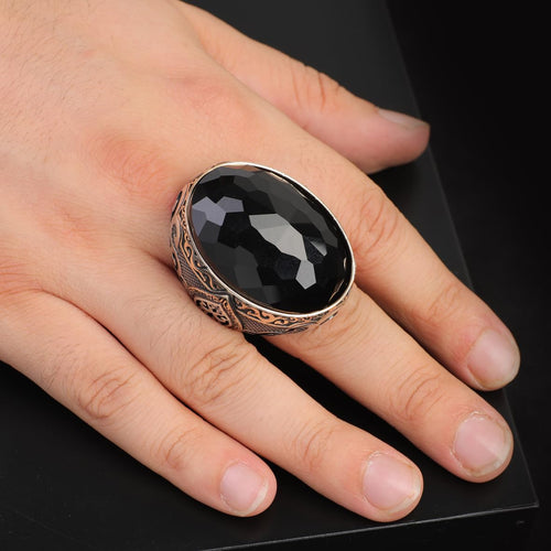 925 Sterling Silver Black Onyx Ring - Large Oval Stone
