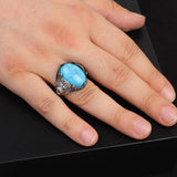 Men's Genuine Turquoise Lion Signet Ring - Vintage 925 Sterling Silver Oval Gemstone Statement Ring - Handmade Polished Engagement Ring with Custom Engraving — image 2