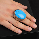 Handmade Turquoise Men’s Ring with Large Oval Stone – Vintage 925 Sterling Silver Engagement Ring — image 2