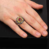 925 Sterling Silver Ottoman Style Squeezed Amber and Ruby Ring - Men's Rotating Ottoman Ring with Squeezed Amber and Ruby - Birthday Gifts — image 6