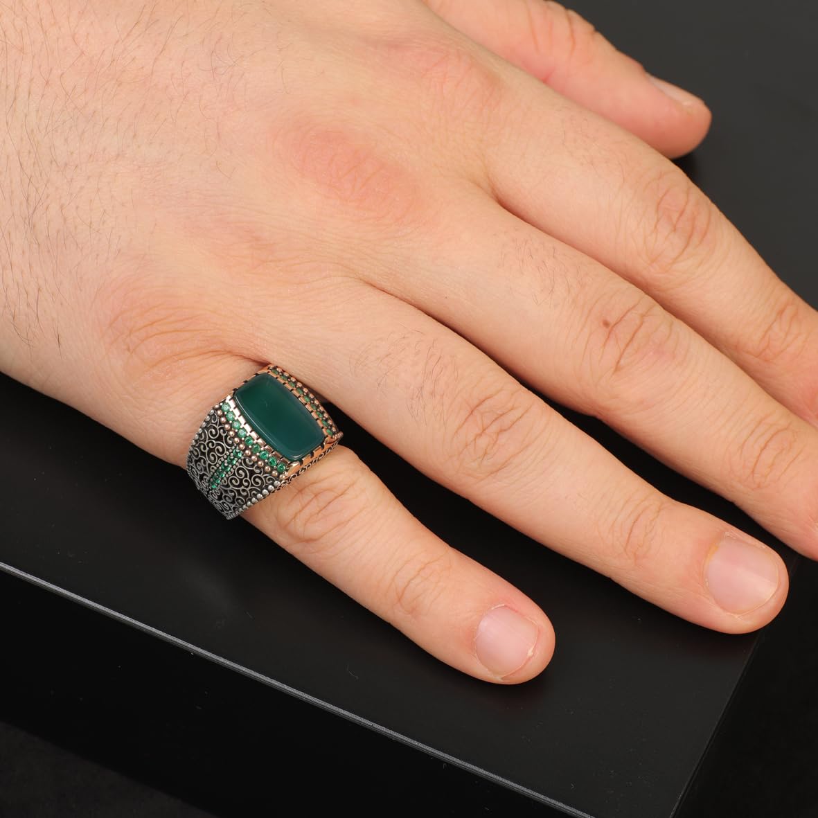 Jade Ring Signet Ring Pinky Ring Ottoman Vintage 925 Sterling Silver Promise Engagement Gemstone Ring Gift for Husband
