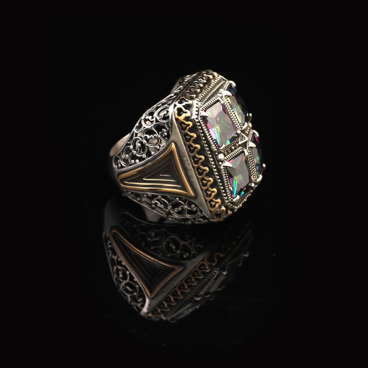Handmade Mystic Topaz Ring Ottoman Style – Large Statement Vintage Gemstone Ring