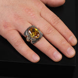 Men’s Vintage Citrine Lion Signet Ring – Handmade Sterling Silver Ring with Gemstone – Animal-Inspired Ring for Men – Custom Engraving – Gift Silver Polishing Cloth — image 2