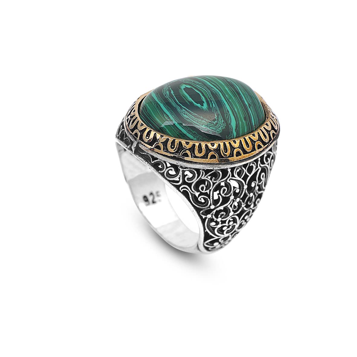 925K Sterling Silver Malachite Ring Men