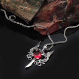Sterling Silver Dragon Necklace with Sword - Garnet Pendant – Men’s Gothic Pendant Necklace with Silver Chain & Silver Cleaning Cloth Gift — image 2