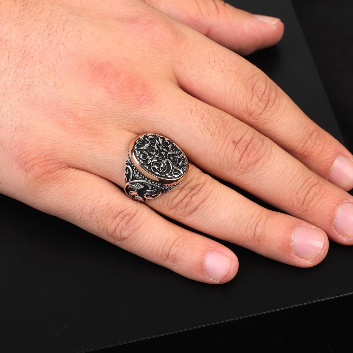 Handmade Signet Ring for Men - Ottoman Style Sterling Silver Pinky Ring
