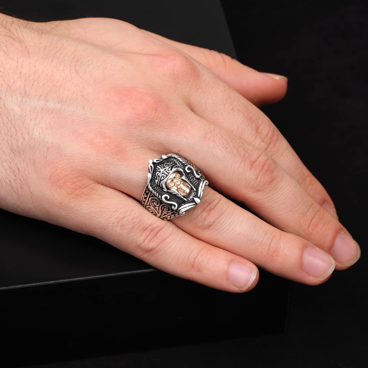 925K Sterling Silver Gold plated Skull Ring