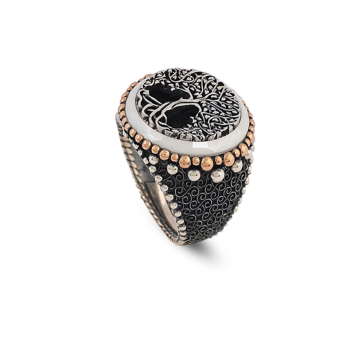 Mother of Pearl Gemstone Handmade Mens Ring