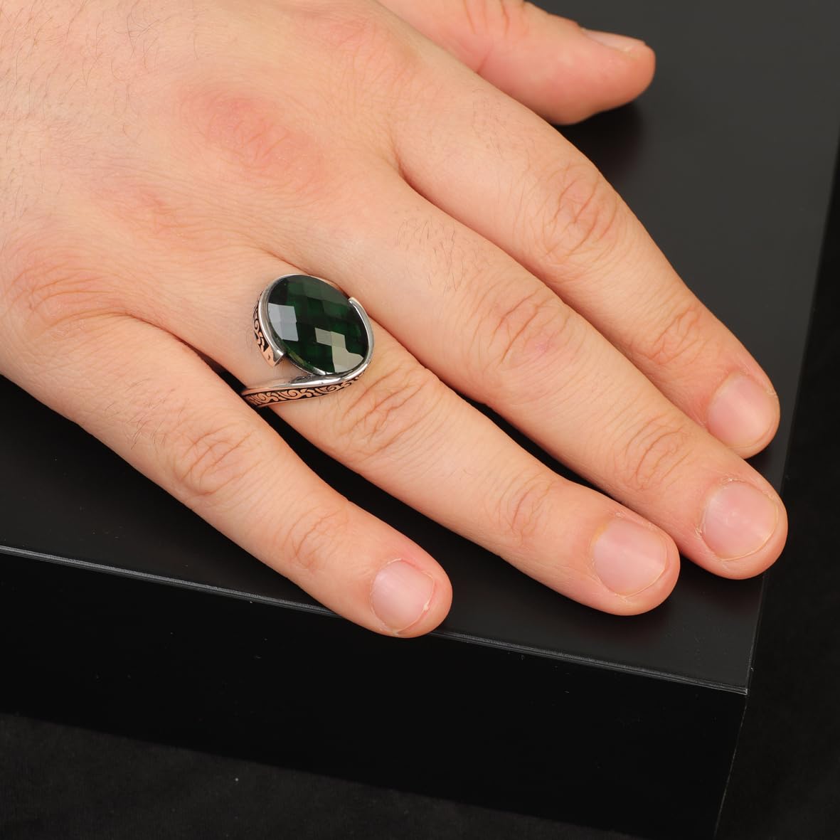 Emerald Ring Gemstone Ring Ottoman Statement Ring Vintage Ring Pinky Ring Sterling Silver Ring Gift for Him Jewelry