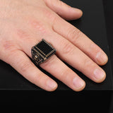 Vintage Lion Signet Onyx Ring with Sword Detail – Handmade Gemstone Sterling Silver Ring for Men — image 2