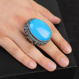 Turquoise Stone with Micro Stone – Large Oval Vintage Men’s Ring in Polished 925 Sterling Silver — image 2