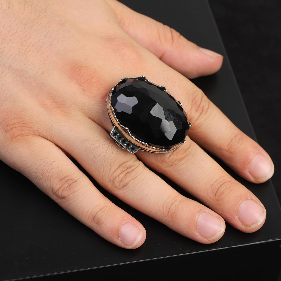 Vintage Black Onyx Ring with Large Oval Stone