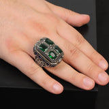 Handmade Emerald and Sapphire Stone Ottoman Ring – Large Statement Vintage Gemstone Ring — image 2