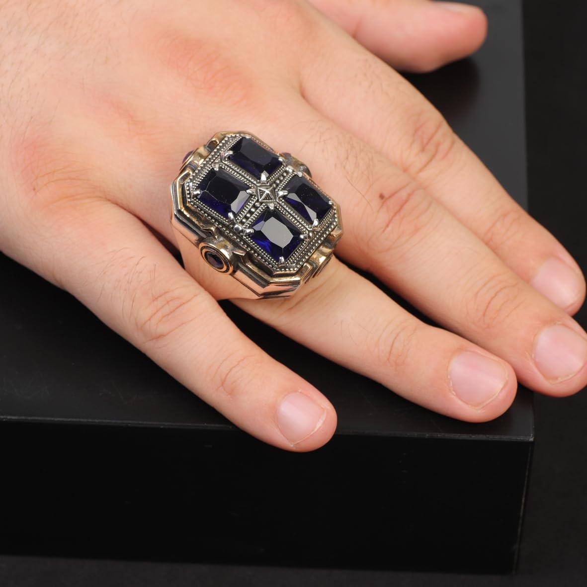 Handmade Sapphire Ring Ottoman Style – Large Statement Vintage Gemstone Ring