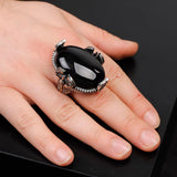 Handmade Large Black Onyx Ax Ring - 925 Sterling Silver Men's Gemstone Jewelry with Silver Polishing Cloth Gift — image 2