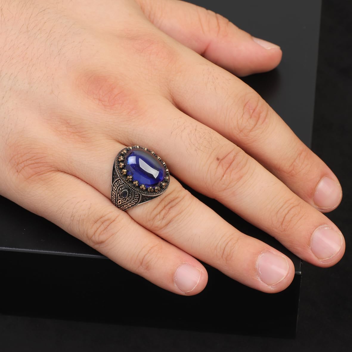Blue Tiger Eye Ring for Men
