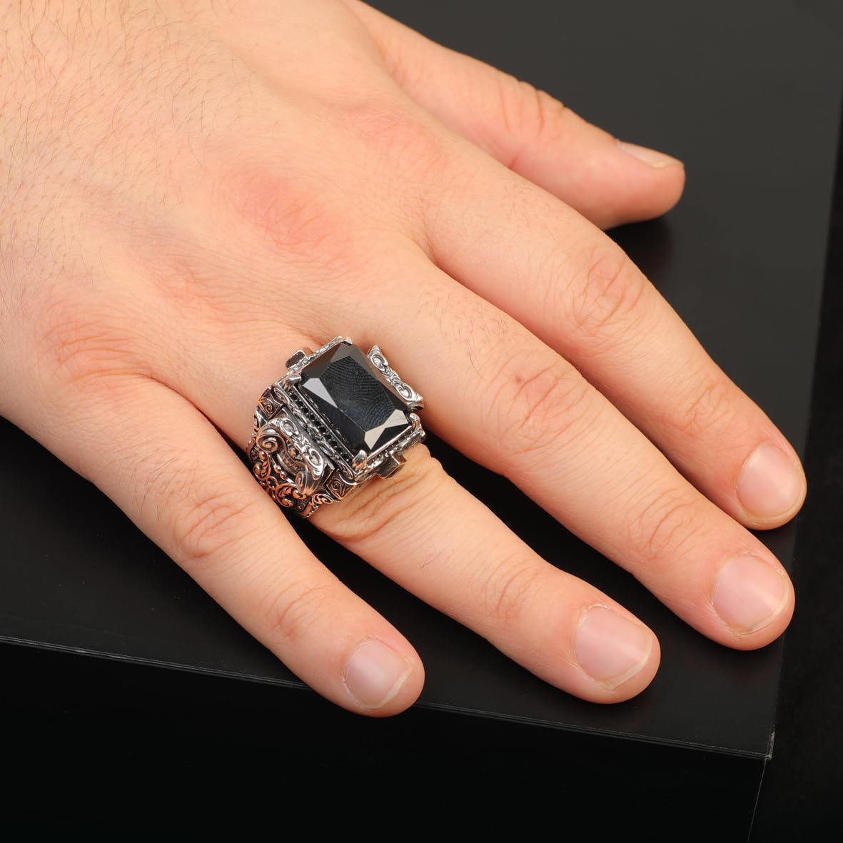 Handmade Onyx Ring Ottoman Vintage Ring Sterling Silver Ring Chunky Silver Ring Large Statement Gemstone Ring Promise Ring for Him