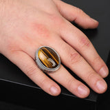 Tiger Eye Ring for Men – Large Chunky Sterling Silver Ottoman Ring with Micro Sapphire Stone — image 6