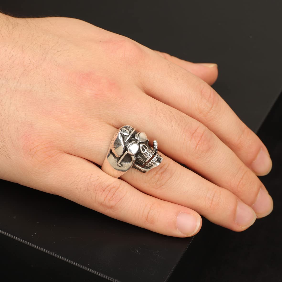Skull Handmade Sterling Silver Men Biker Ring