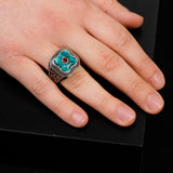 Vintage Handmade Malachite Ring with Ruby Stone — image 6