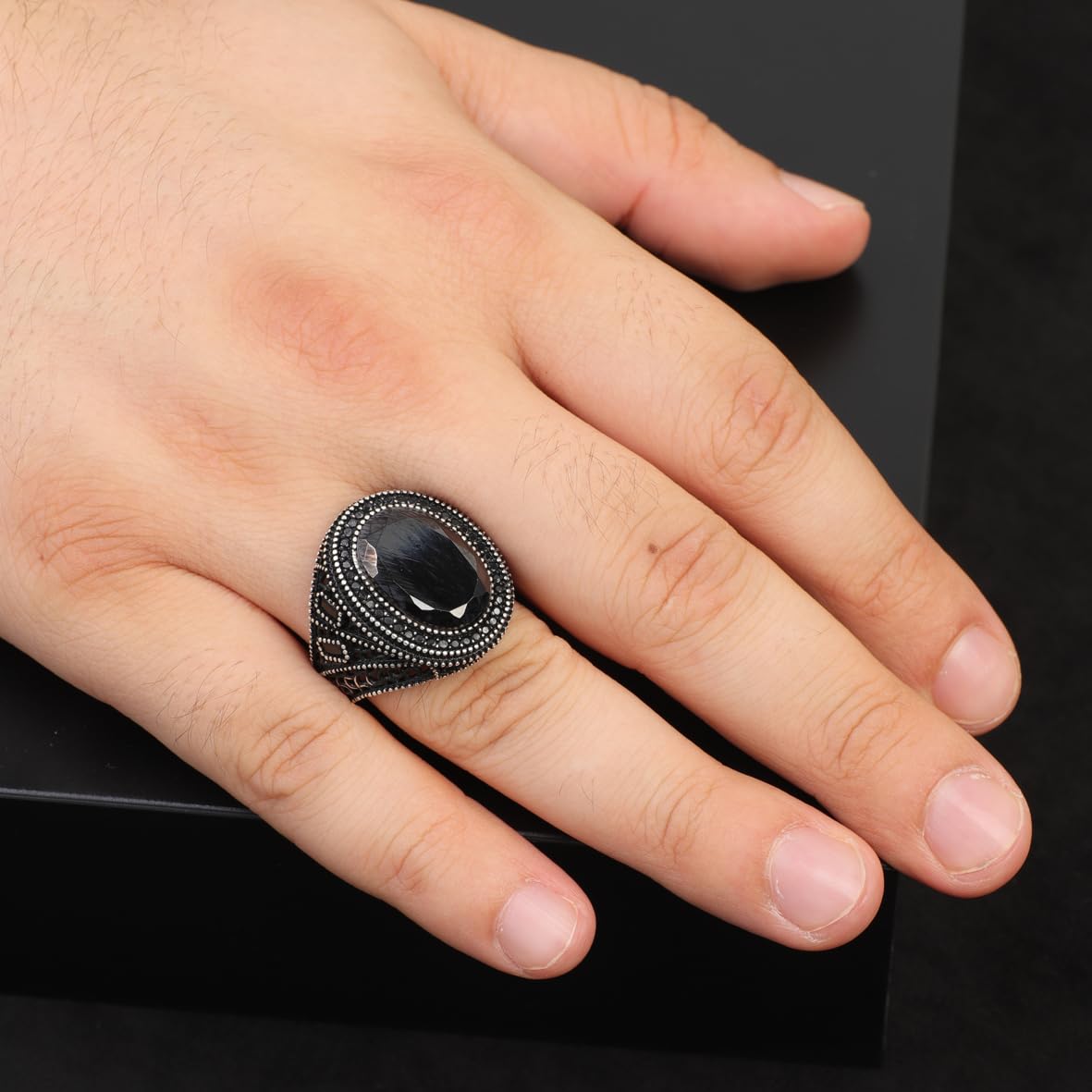 Black Onyx Ring for Men – Ottoman Style Handmade Sterling Silver Ring