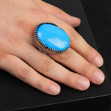 Vintage Genuine Turquoise Men's Ring - Large Oval Stone in Polished 925 Sterling Silver — image 2