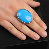 Handmade Turquoise Men’s Ring with Large Oval Stone – Vintage 925 Sterling Silver Engagement Ring — image 2
