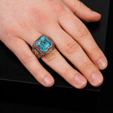 Genuine Turquoise Men's Ax Ring with Micro Emerald Stone - Vintage Handmade 925 Sterling Silver Ring for Men - Includes Silver Polishing Cloth Gift — image 6