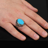 Handmade Ottoman Turquoise Signet Ring for Men – Vintage Sterling Silver Gemstone Ring — image 2