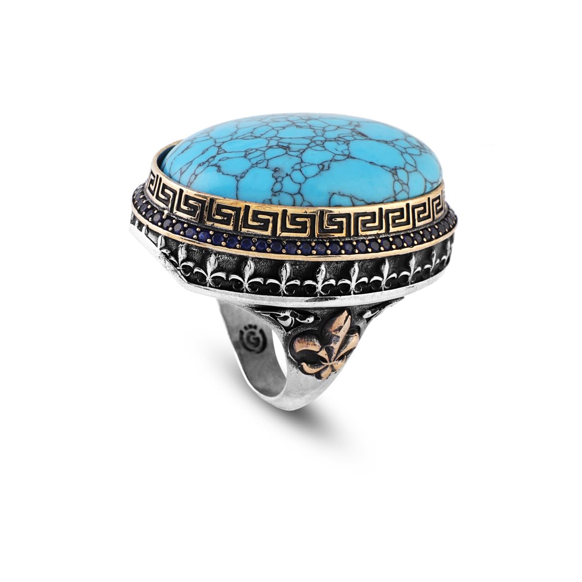 Iris Flower Model Men's Turquoise Ring - Chunky Sterling Silver Engagement Ring