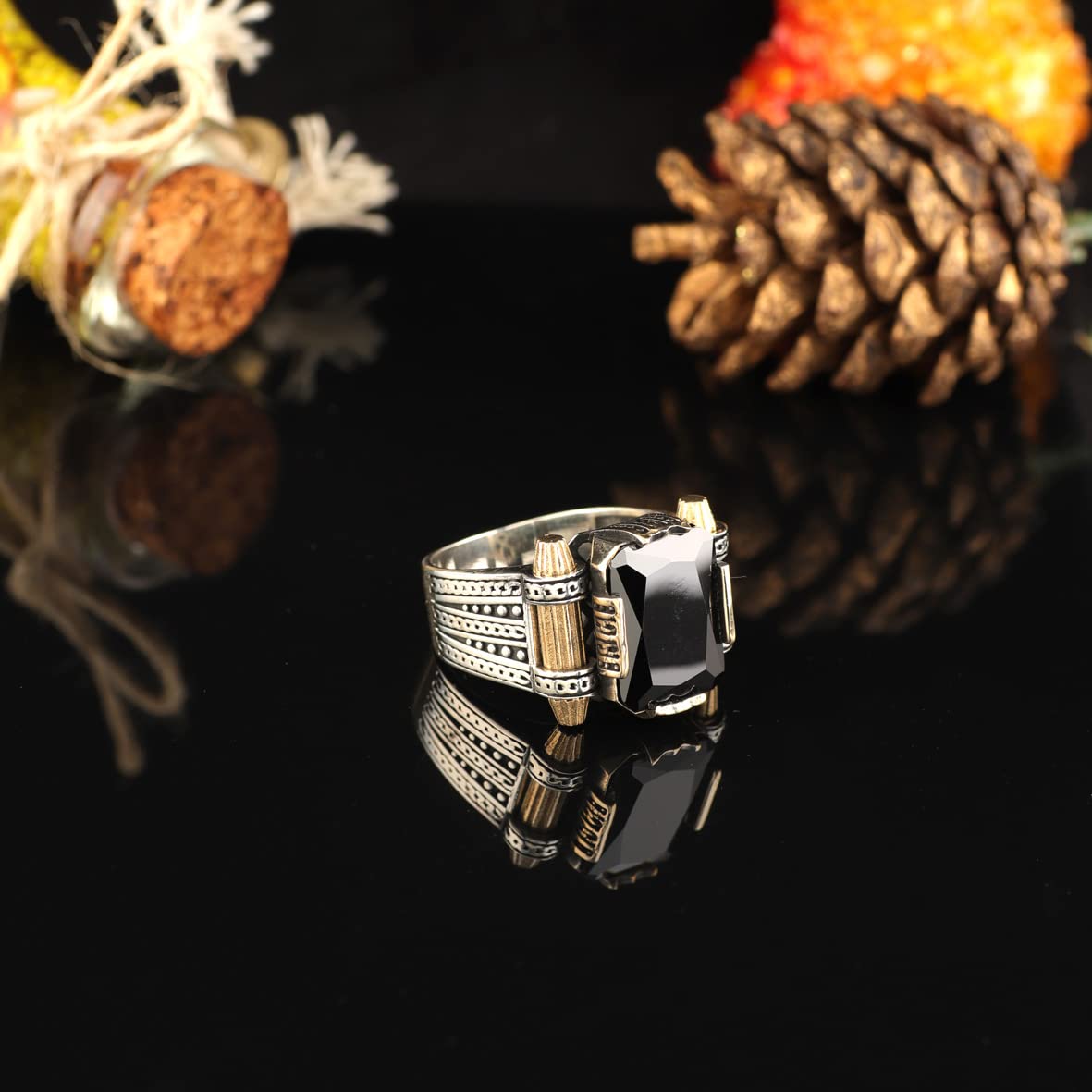 925K Sterling Silver Onyx Stone Ring