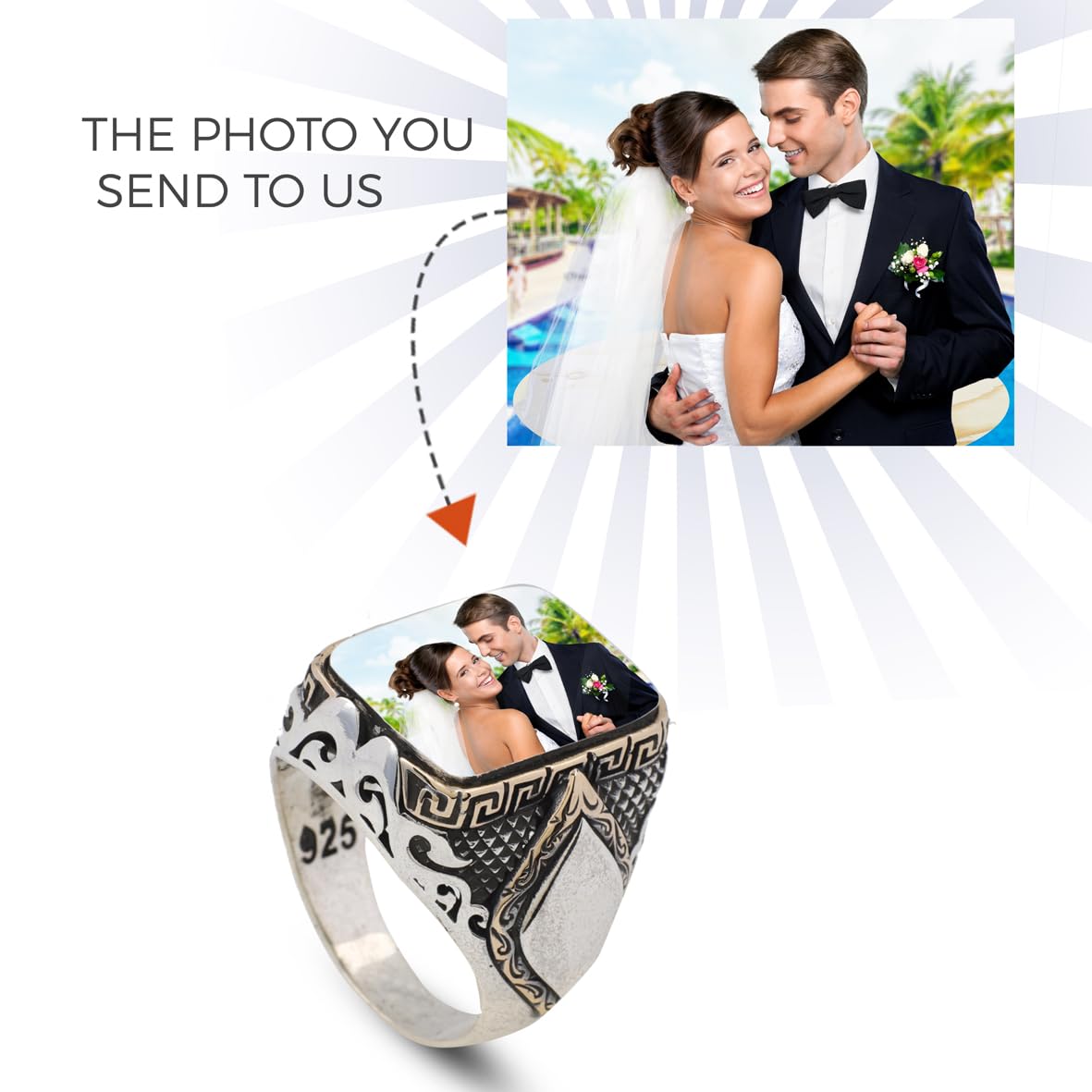 Handmade 925 Sterling Silver Personalized Rings - Custom Photo Ring with Name Engraving