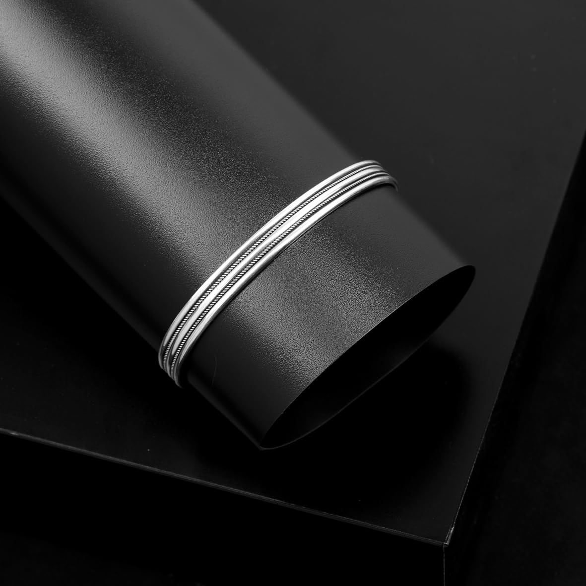 Hand-Engraved Thick Silver Band Bracelet for Men – Handmade Sterling Silver Cuff