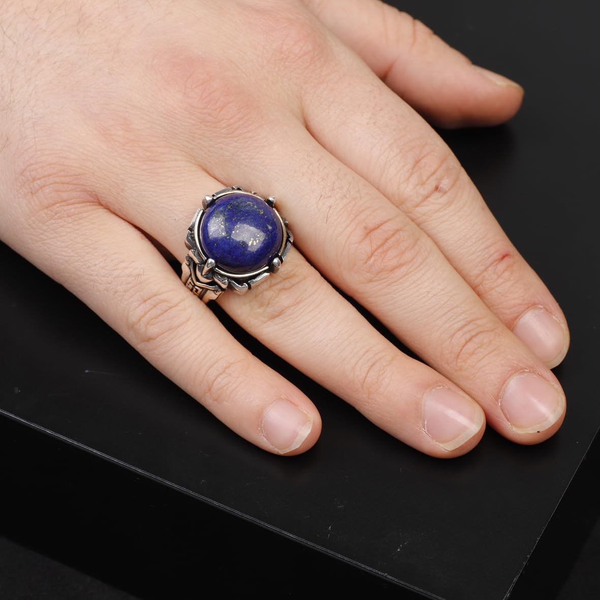 925 Sterling Silver Rings for Men - Lapis Lazuli Men's Ring